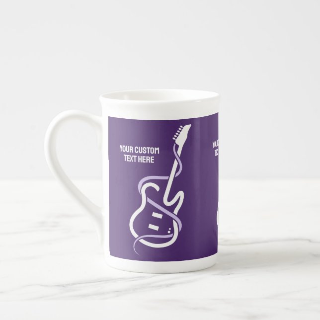 Custom Text Stylized Guitar Bone China Mug (Left)