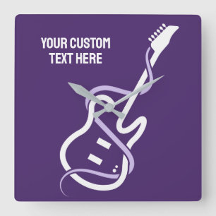 Custom Text Stylized Guitar Square Wall Clock