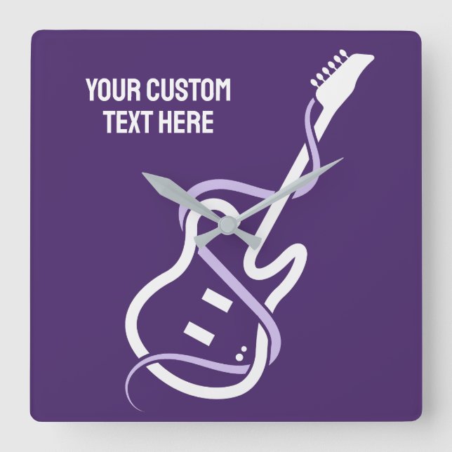 Custom Text Stylized Guitar Square Wall Clock (Front)