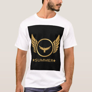 Custom Text Summer Vibes Gold Eagle Image White  T-Shirt