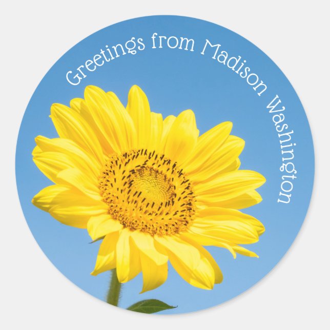 Custom text Sunflower Classic Round Sticker (Front)