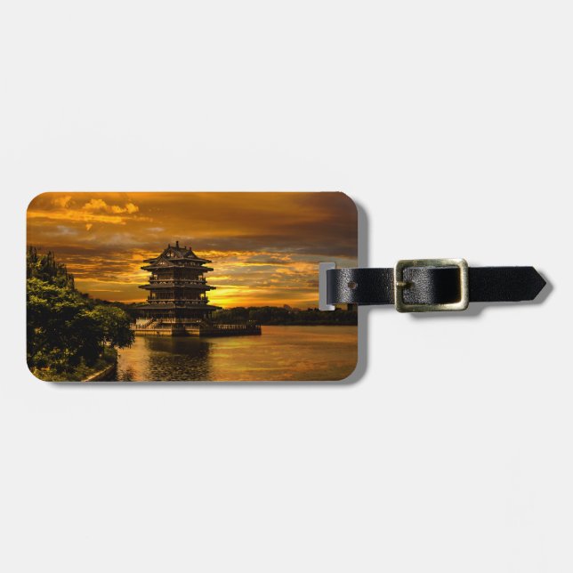 Custom text Sunset near Yixing luggage tag (Front Horizontal)