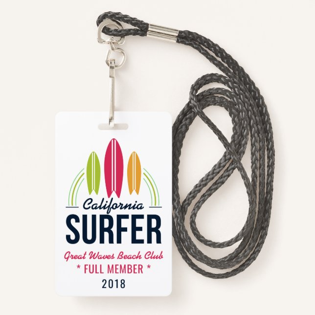 Custom Text Surfer badges (Front with Lanyard)