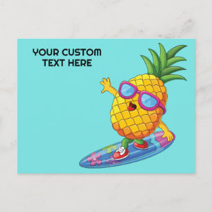 Custom Text Surfing Pineapple Postcard