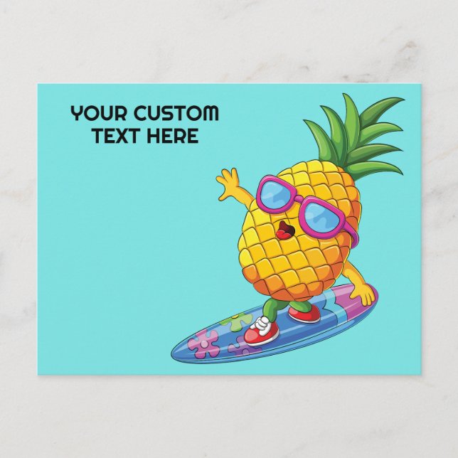 Custom Text Surfing Pineapple Postcard (Front)