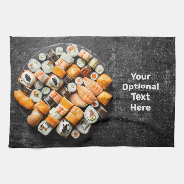 Custom text Sushi Platter Kitchen Towel (Horizontal)