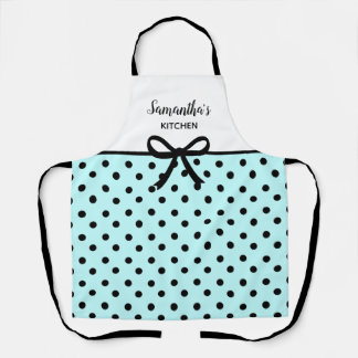 Custom Text Teal and Black Polka Dots Cute Kitchen Apron