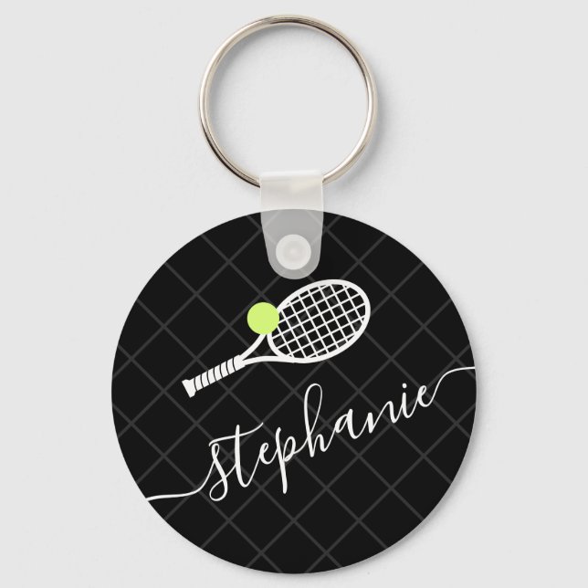 Custom Text Tennis Ball Racket Monogrammed Keychain (Front)