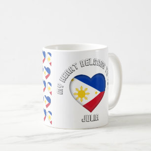 Custom Text The Philippines Flag Hearts Pattern Coffee Mug
