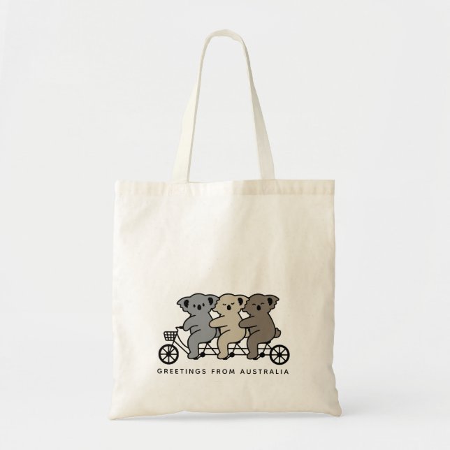 Custom Text Three Koalas Riding  Tandem Tote Bag (Front)