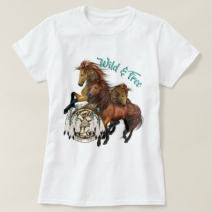 Custom Text Three Wild Stallions and Mandala Shirt