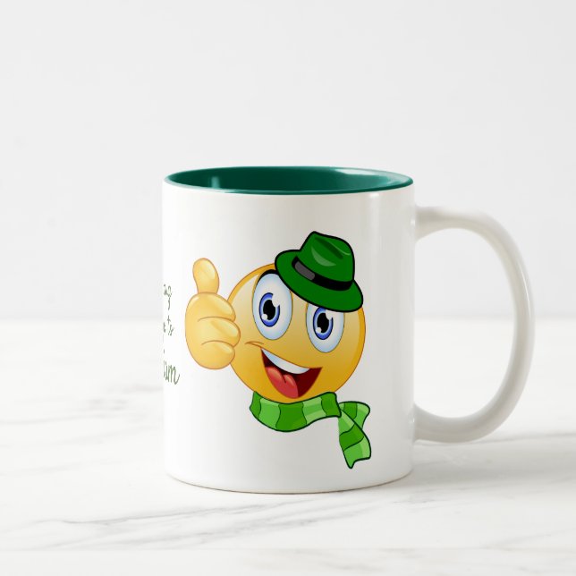 Custom Text Thumbs up Emoji with Hat and Scarf Two Two-Tone Coffee Mug (Right)