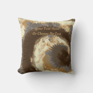 Custom Text/ Tie Dye Brown Cream Marble Swirl Throw Pillow