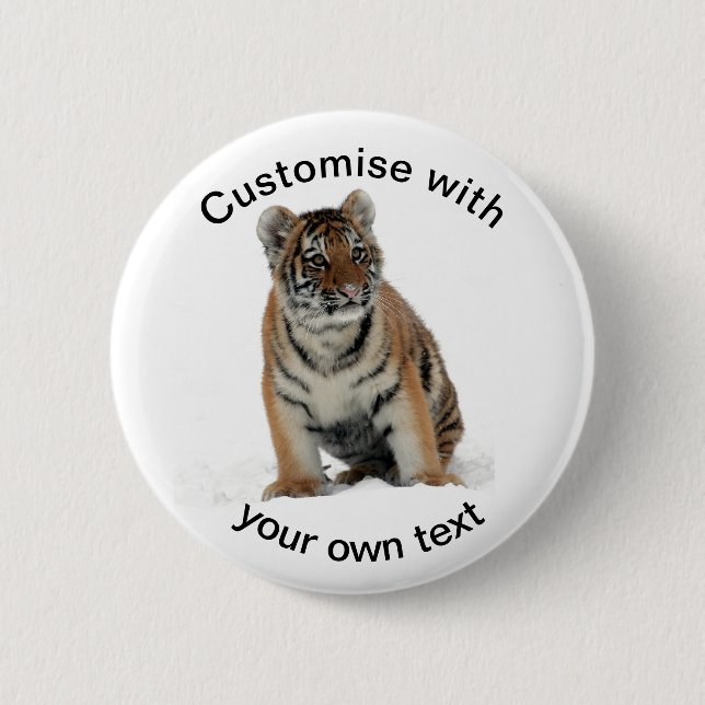 Custom Text Tiger Cub in the Snow 2 Inch Round Button (Front)