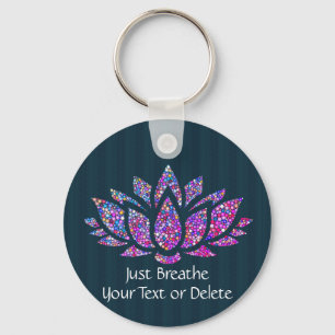 Custom Text Tranquil Teal & Rainbow Lotus Flower Keychain
