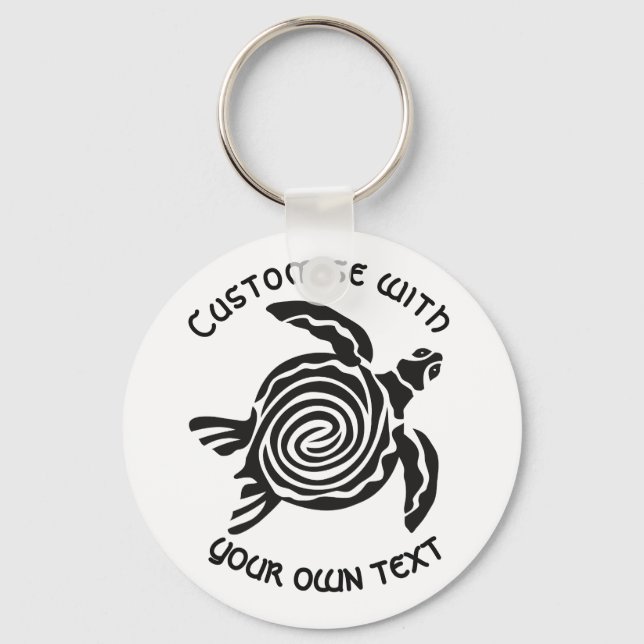 Custom Text Tribal Turtle Design  Keychain (Front)
