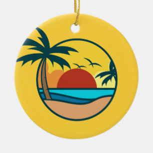 Custom Text Tropical Beach Sunset Ceramic Ornament