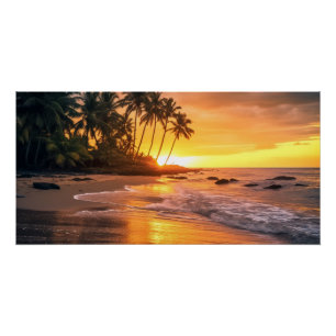 Custom Text Tropical Beach Sunset Poster