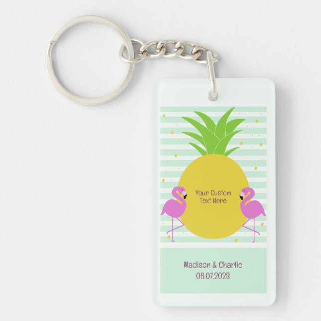 Custom Text Tropical Flamingos Keychain (Front)