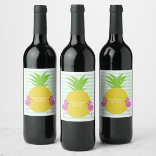 Custom Text Tropical Flamingos Wine Label
