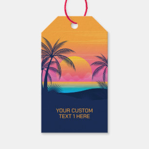 Custom Text Tropical Island Sunset Gift Tags