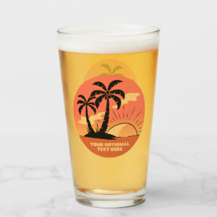 Custom Text Tropical Island Sunset Glass