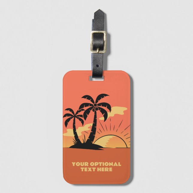 Custom Text Tropical Island Sunset Luggage Tag (Front Vertical)