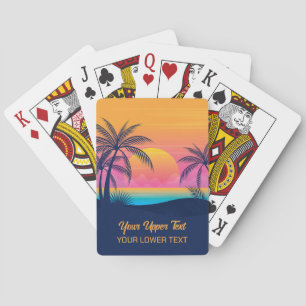 Custom Text Tropical Island Sunset Playing Cards