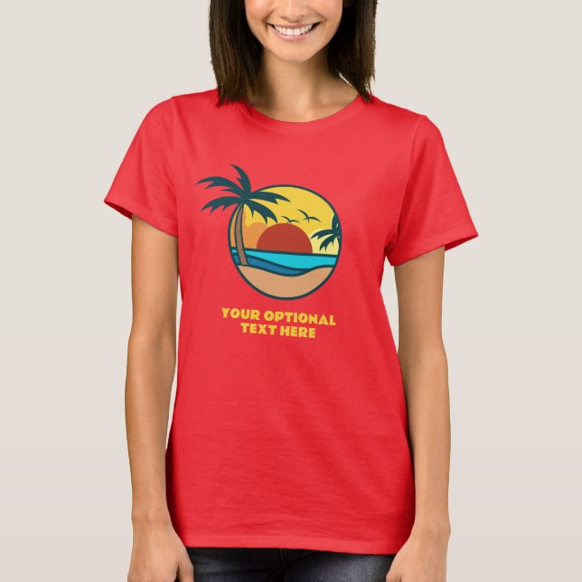 Custom Text Tropical Island Sunset T-Shirt (Front)