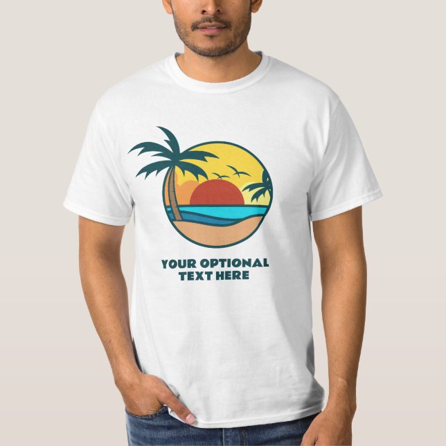 Custom Text Tropical Island Sunset T-Shirt (Front)