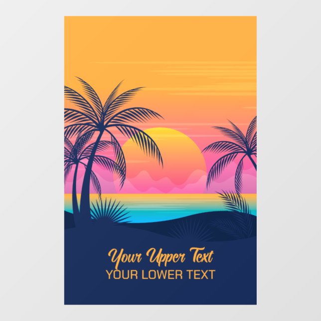 Custom Text Tropical Island Sunset Window Cling (Sheet)