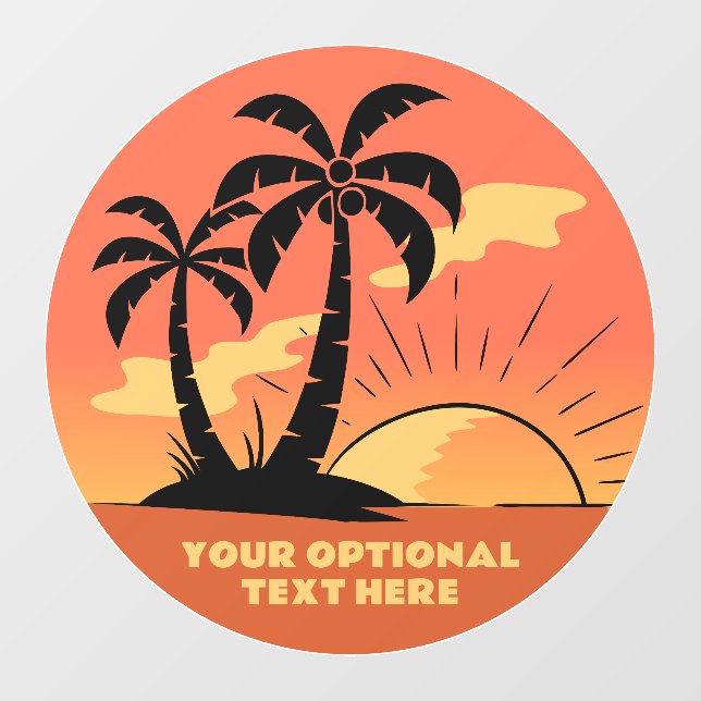 Custom Text Tropical Island Sunset Window Cling (Sheet)