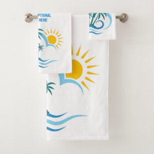 Custom Text Tropical Islands Bath Towel Set