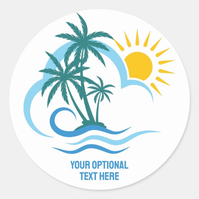 Custom Text Tropical Islands Classic Round Sticker (Front)