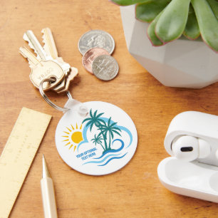 Custom Text Tropical Islands Keychain