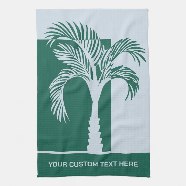 Custom Text Tropical Palm Tree Kitchen Towel (Vertical)