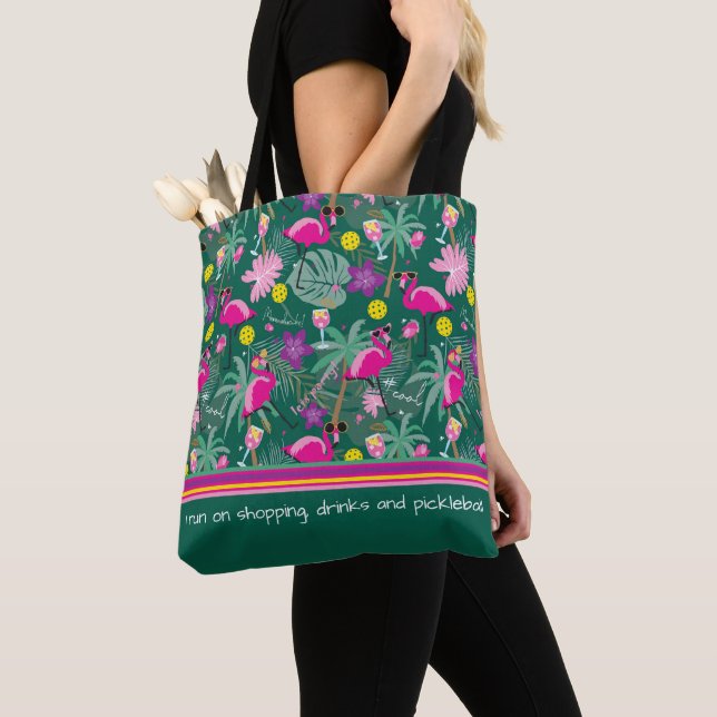 Custom text 🤩Tropical party with pickleball,  Tote Bag (Close Up)