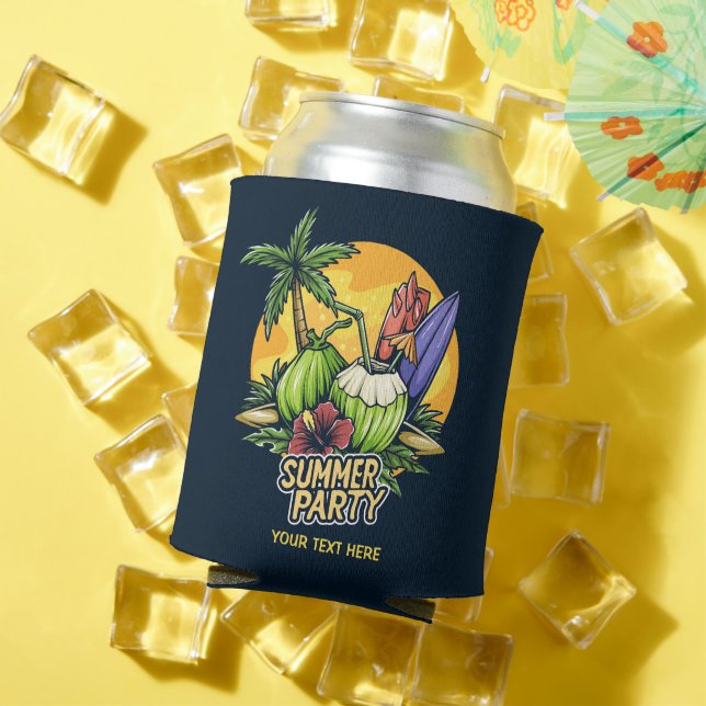 Custom Text Tropical Summer Party Can Cooler (In Situ Summer)