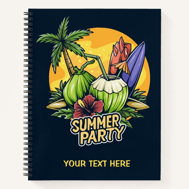 Custom Text Tropical Summer Party Notebook (Front)