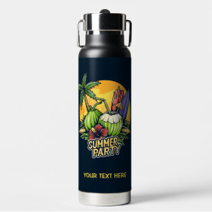 Custom Text Tropical Summer Party Water Bottle