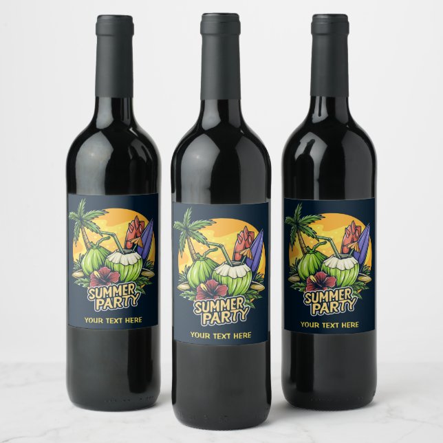 Custom Text Tropical Summer Party Wine Label (Bottles)