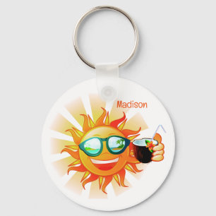 Custom Text Tropical Sun Keychain