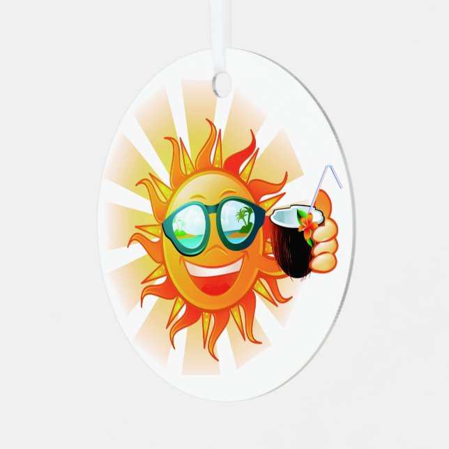 Custom Text Tropical Sun Metal Ornament (Front Left)