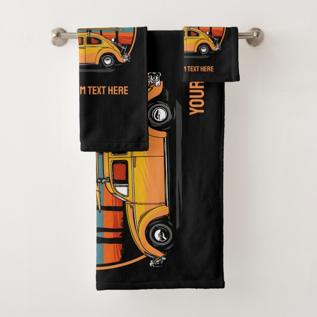Custom Text Tropical Sunset Bath Towel Set (Insitu)
