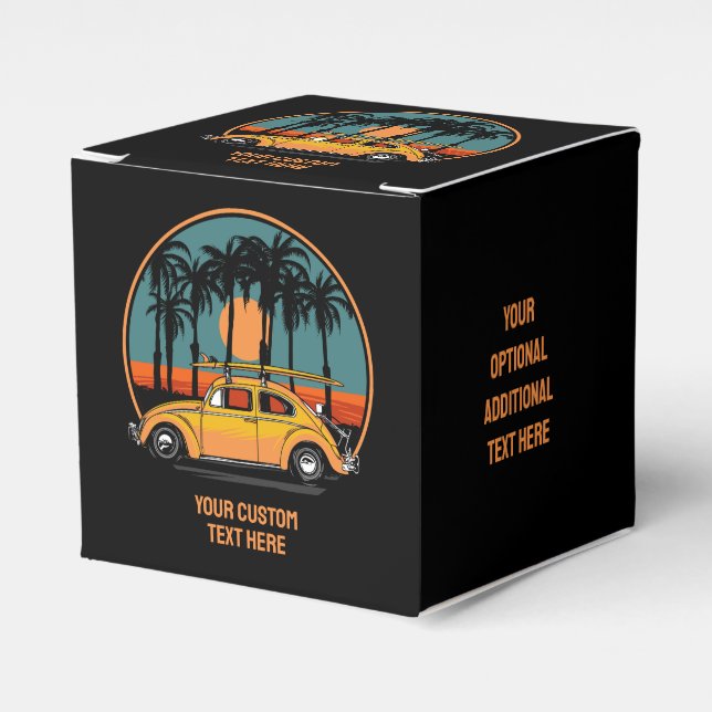 Custom Text Tropical Surfer Sunset Favor Box (Front Side)