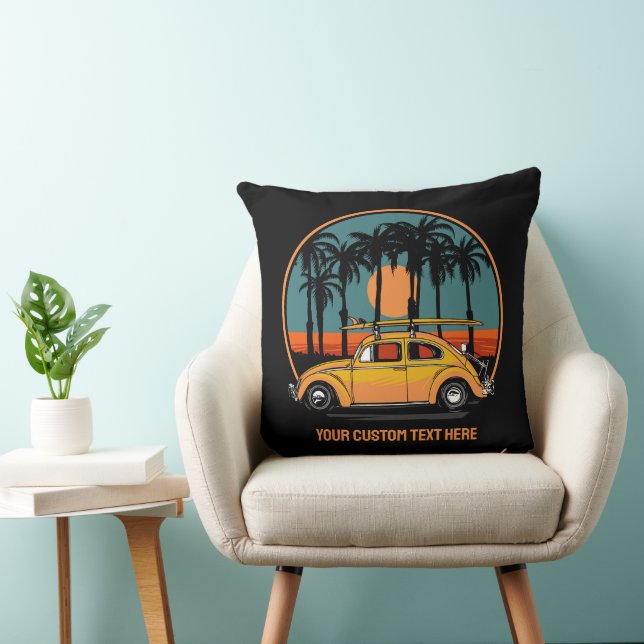 Custom Text Tropical Surfer Sunset Throw Pillow (Chair)