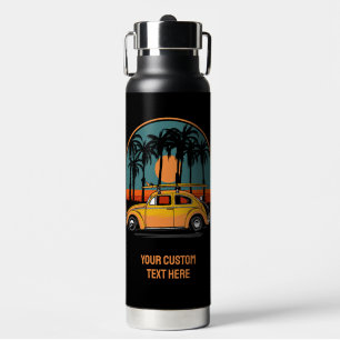 Custom Text Tropical Surfer Sunset Water Bottle