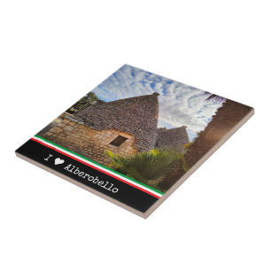 Custom text, trulli dwellings in Alberobello,  Tile