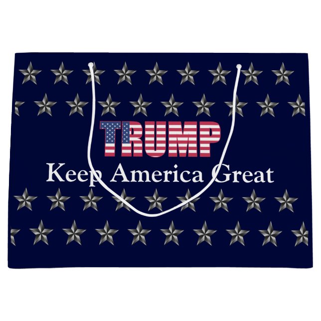 Custom Text Trump Keep America Great Blue Stars Large Gift Bag (Front)