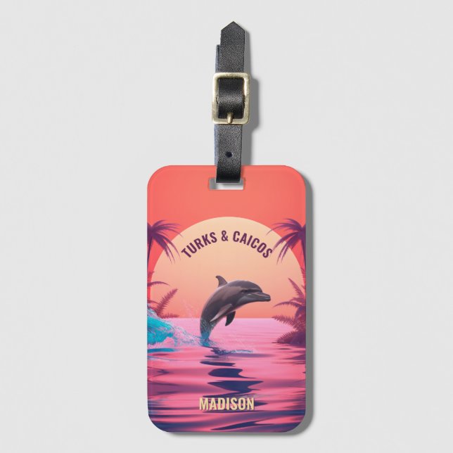Custom Text Turks and Caicos Dolphin Luggage Tag (Front Vertical)